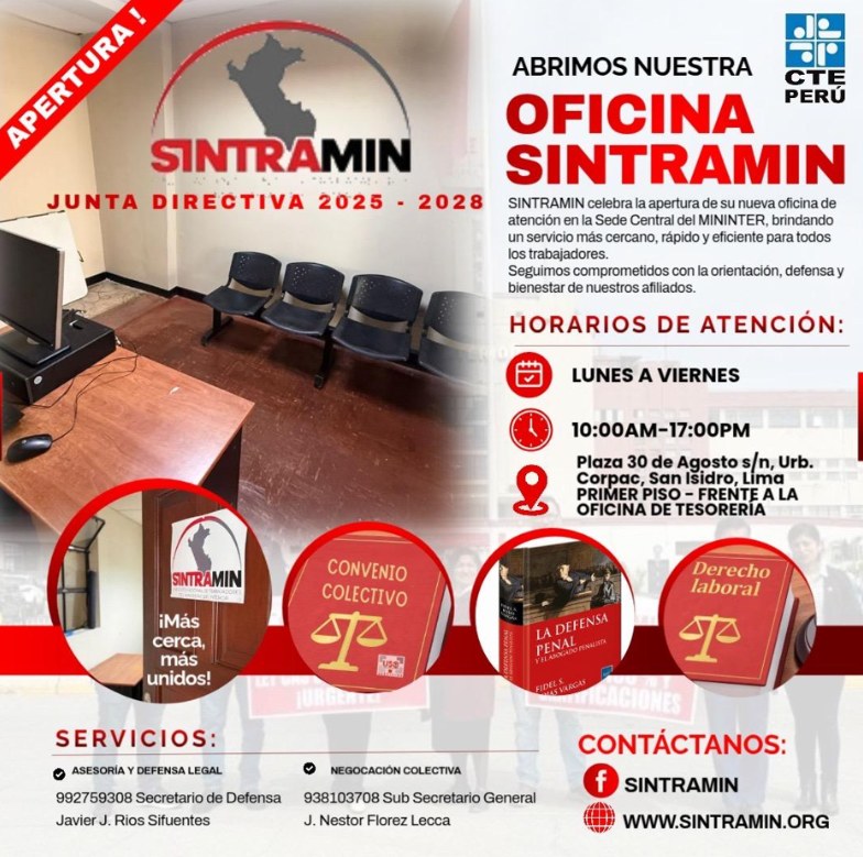 NUEVA OFICINA SINDICAL DEL SINTRAMIN